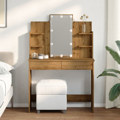Berkfield Dressing Table with LED Lights Artisan Oak 96x40x142 cm