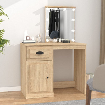 Berkfield Dressing Table with LED Sonoma Oak 90x50x132.5 cm Engineered Wood