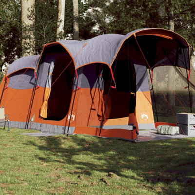 Tente De Camping 4 Personnes VidaXL - Imperméable Polyester 185T - Gris/Orange - 298x158cm