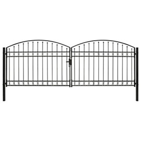 Berkfield Fence Gate Double Door with Arched Top Steel 400x125 cm Black