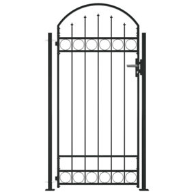 Berkfield Fence Gate with Arched Top and 2 Posts 105x204 cm Black