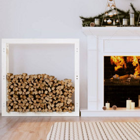 Berkfield Firewood Rack White 100x25x100 cm Solid Wood Pine