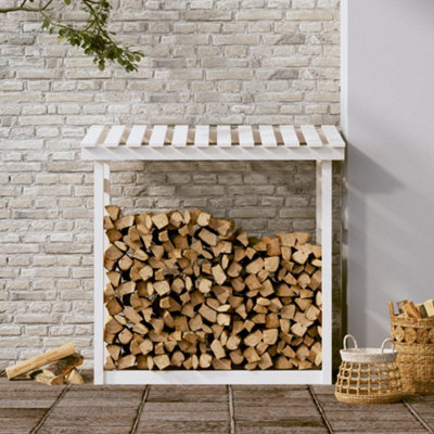 Berkfield Firewood Rack White 108x64.5x110 cm Solid Wood Pine