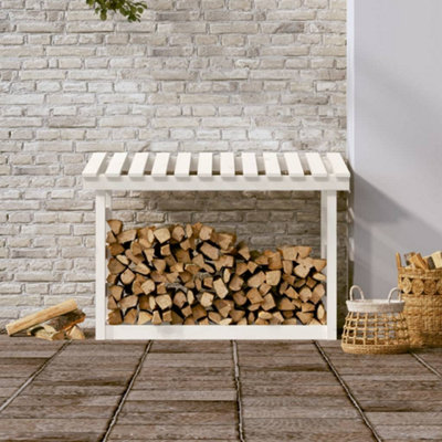 Berkfield Firewood Rack White 108x64.5x78 cm Solid Wood Pine