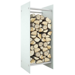 Berkfield Firewood Rack White 40x35x100 cm Tempered Glass