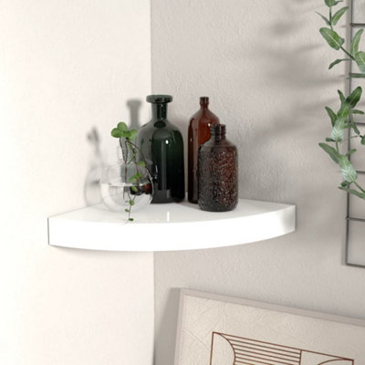 Berkfield Floating Corner Shelf High Gloss White 25x25x3.8 cm MDF