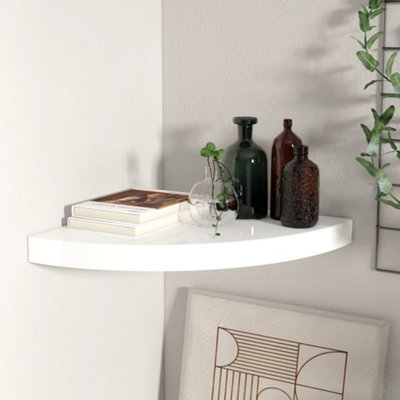 Berkfield Floating Corner Shelf High Gloss White 35x35x3.8 cm MDF