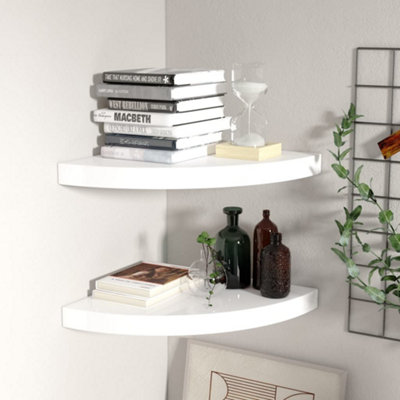 Berkfield Floating Corner Shelves 2 pcs High Gloss White 35x35x3.8 cm MDF