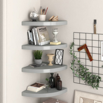 Berkfield Floating Corner Shelves 4 pcs Grey 35x35x3.8 cm MDF