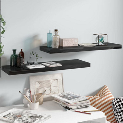 Berkfield Floating Wall Shelves 2 pcs High Gloss Black 80x23.5x3.8 cm ...