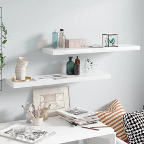 Berkfield Floating Wall Shelves 2 pcs High Gloss White 90x23.5x3.8 cm MDF