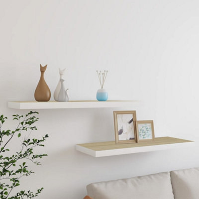 Berkfield Floating Wall Shelves 2 pcs Oak and White 80x23.5x3.8 cm MDF