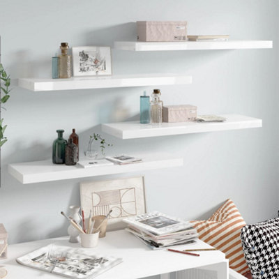 Berkfield Floating Wall Shelves 4 pcs High Gloss White 80x23.5x3.8 cm MDF