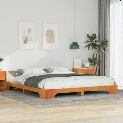 Berkfield Floor Bed Frame Brown Solid pine wood
