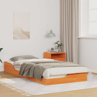 Berkfield Floor Bed Frame Wax brown 80 x 210 cm Solid pine wood