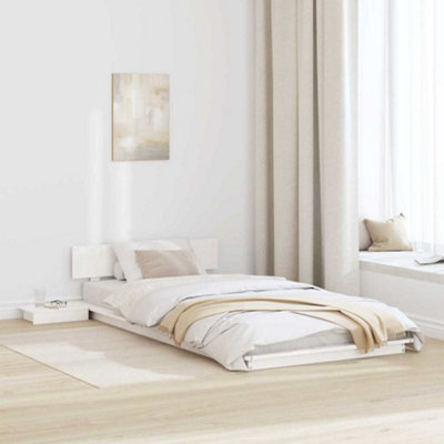 Berkfield Floor Bed Frame with Bedside Tables White 90x200cm Solid Wood