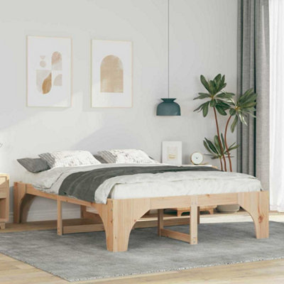 Berkfield Floor Bed Frame with Storage Brown Solid pine wood