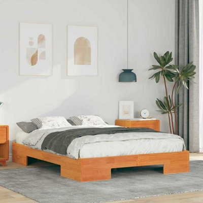 Berkfield Floor Bed Frame with Storage Brown Solid pine wood