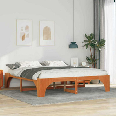 Berkfield Floor Bed Frame with Storage Brown Solid pine wood