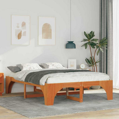 Berkfield Floor Bed Frame with Storage Brown Solid pine wood