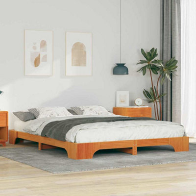 Berkfield Floor Bed Frame with Storage Brown Solid wood