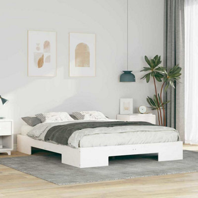 Berkfield Floor Bed Frame with Storage White Solid pine wood