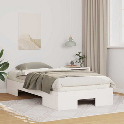 Berkfield Floor Bed Frame with Storage White Solid pine wood