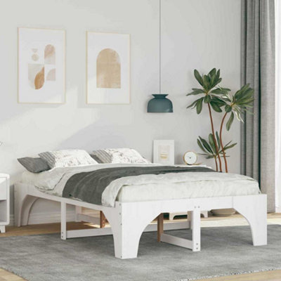 Berkfield Floor Bed Frame with Storage White Solid pine wood