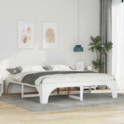 Berkfield Floor Bed Frame with Storage White Solid pine wood