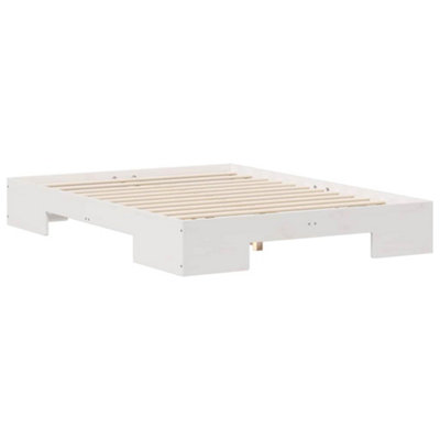 Berkfield Floor Bed Frame with Storage White Solid pine wood