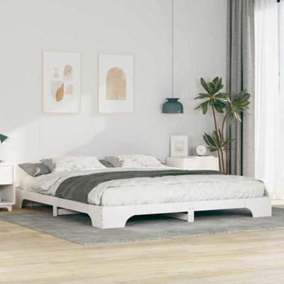 Berkfield Floor Bed Frame with Storage White Solid pine wood