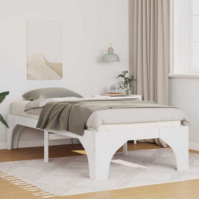 Berkfield Floor Bed Frame with Storage White Solid pine wood