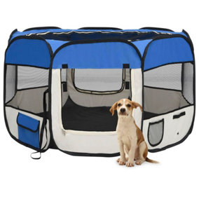 Berkfield Foldable Dog Playpen with Carrying Bag Blue 110x110x58 cm