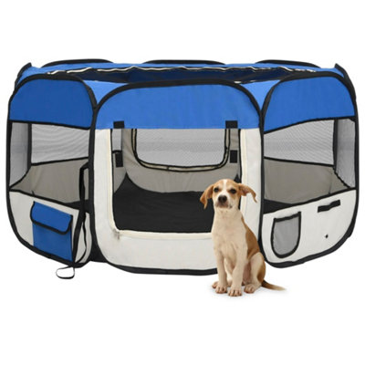 Berkfield Foldable Dog Playpen with Carrying Bag Blue 125x125x61 cm Price Comparisons | Compare The Build