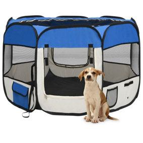 Berkfield Foldable Dog Playpen with Carrying Bag Blue 90x90x58 cm