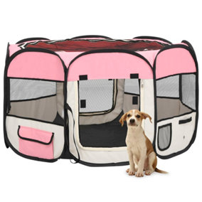 Berkfield Foldable Dog Playpen with Carrying Bag Pink 110x110x58 cm