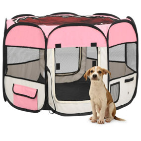 Berkfield Foldable Dog Playpen with Carrying Bag Pink 90x90x58 cm
