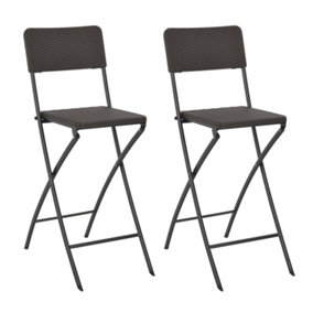 Berkfield Folding Bar Chairs 2 pcs HDPE and Steel Brown Rattan Look
