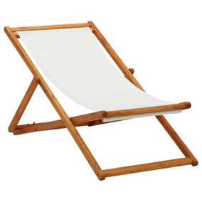 Berkfield Folding Beach Chair Eucalyptus Wood and Fabric Cream White