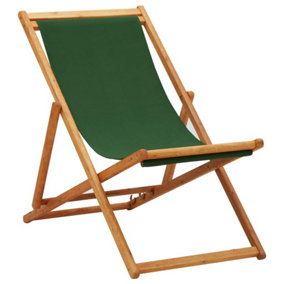 Berkfield Folding Beach Chair Eucalyptus Wood and Fabric Green
