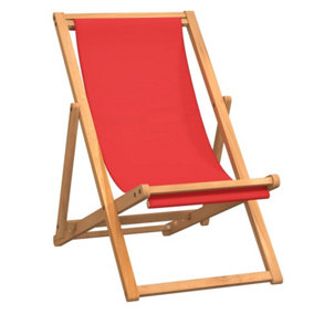 Berkfield Folding Beach Chair Solid Teak Wood Red