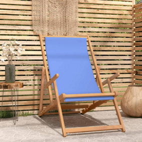Berkfield Folding Beach Chair Solid Wood Teak Blue
