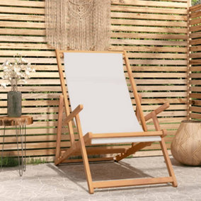Berkfield Folding Beach Chair Solid Wood Teak Cream