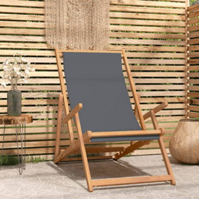 Berkfield Folding Beach Chair Solid Wood Teak Grey