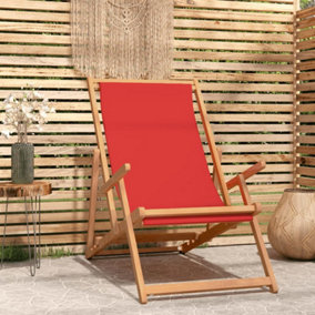 Berkfield Folding Beach Chair Solid Wood Teak Red
