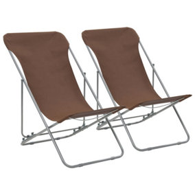 Berkfield Folding Beach Chairs 2 pcs Steel and Oxford Fabric Brown