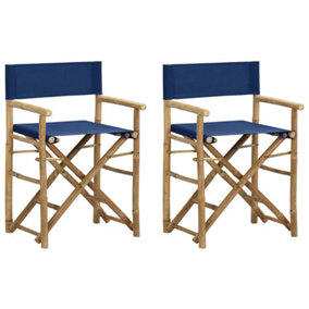 Berkfield Folding Director's Chairs 2 pcs Blue Bamboo and Fabric