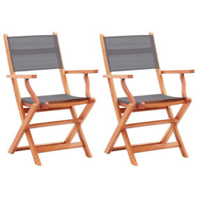 Berkfield Folding Garden Chairs 2 pcs Grey Solid Eucalyptus Wood and Textilene