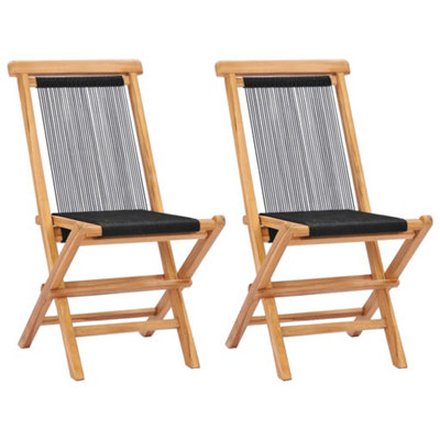 Berkfield Folding Garden Chairs 2 pcs Solid Teak Wood and Rope