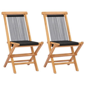 Berkfield Folding Garden Chairs 2 pcs Solid Teak Wood and Rope
